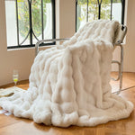 Faux Fur Throw Blanket - Faux Rabbit Fur with Coral Velvet Lining