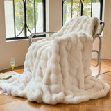 Faux Fur Throw Blanket - Faux Rabbit Fur with Coral Velvet Lining