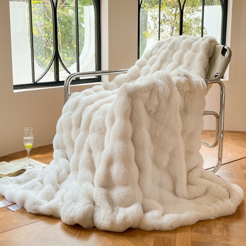 Faux Fur Throw Blanket - Faux Rabbit Fur with Coral Velvet Lining