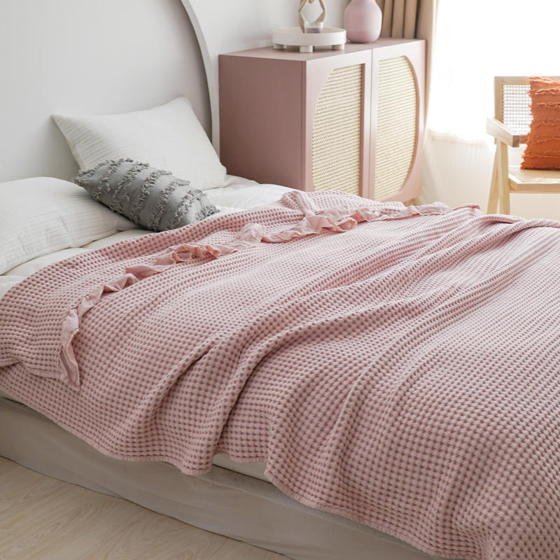 Cotton Bed Throw Blanket - Lightweight Waffle Weave Design