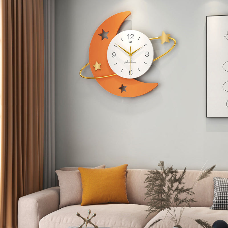 Moon and Stars Wall Clock - Metal Frame with Silent Sweep Movement