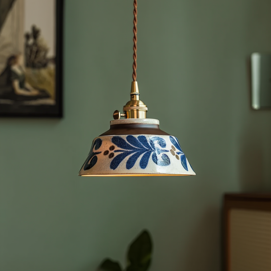Hand-Painted Floral Pendant Light, Scandinavian Style
