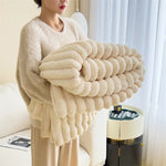 Faux Rabbit Fur Throw Blanket - Double-Sided Plush Bed Cover