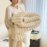 Faux Rabbit Fur Throw Blanket - Double-Sided Plush Bed Cover