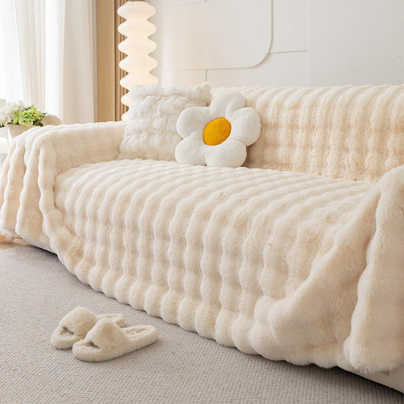 Faux Rabbit Fur Sofa Cover - Non-Slip Plush Furniture Protector