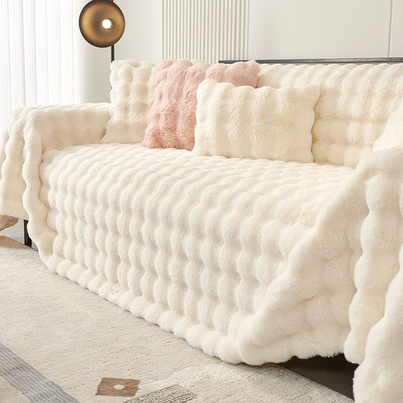 Faux Rabbit Fur Sofa Cover - Non-Slip Plush Furniture Protector