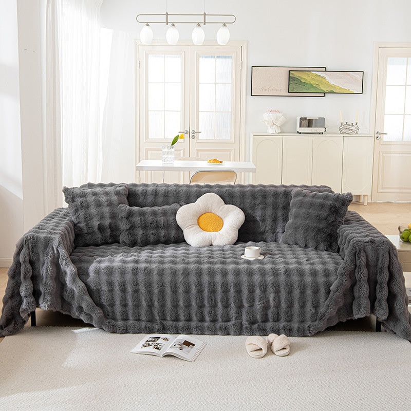 Faux Rabbit Fur Sofa Cover - Non-Slip Plush Furniture Protector
