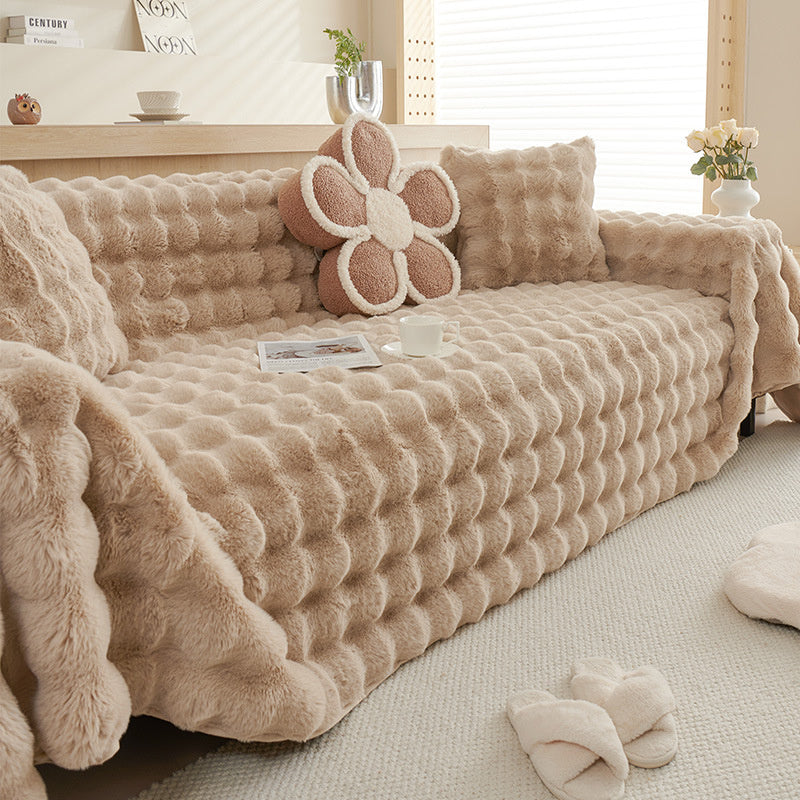 Faux Rabbit Fur Sofa Cover - Non-Slip Plush Furniture Protector