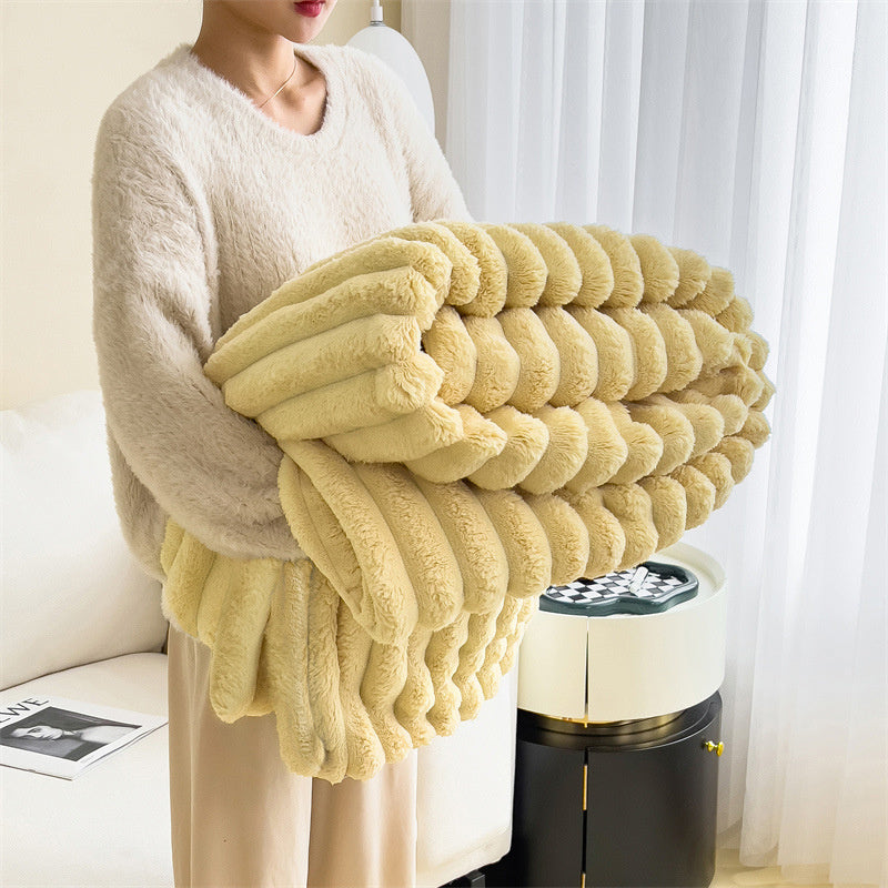 Faux Rabbit Fur Throw Blanket - Double-Sided Plush Bed Cover