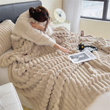 Faux Rabbit Fur Throw Blanket - Double-Sided Plush Bed Cover