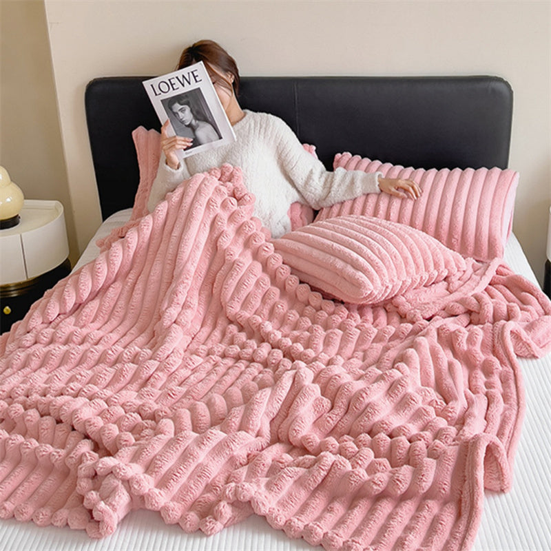 Faux Rabbit Fur Throw Blanket - Double-Sided Plush Bed Cover