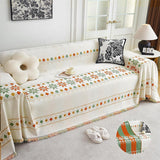 Reversible Chenille Sofa Cover - Boho Fringed Furniture Throw