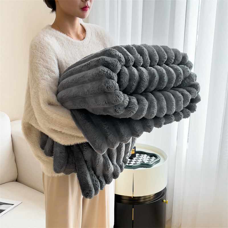 Faux Rabbit Fur Throw Blanket - Double-Sided Plush Bed Cover