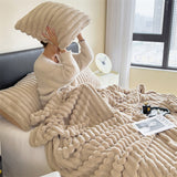 Faux Rabbit Fur Throw Blanket - Double-Sided Plush Bed Cover