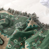 Reversible Cotton Gauze Blanket - Floral Boho Design with Tassels