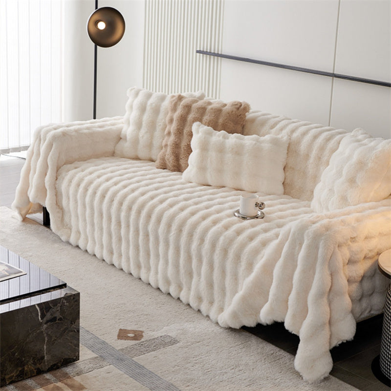 Faux Rabbit Fur Sofa Cover - Non-Slip Plush Furniture Protector