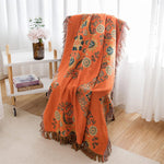Bohemian Cotton Throw Blanket - Reversible Floral Design with Fringe