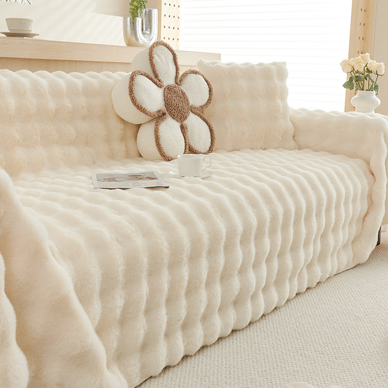 Faux Rabbit Fur Sofa Cover - Non-Slip Plush Furniture Protector