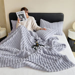 Faux Rabbit Fur Throw Blanket - Double-Sided Plush Bed Cover