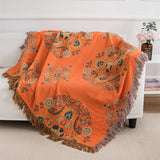 Bohemian Cotton Throw Blanket - Reversible Floral Design with Fringe