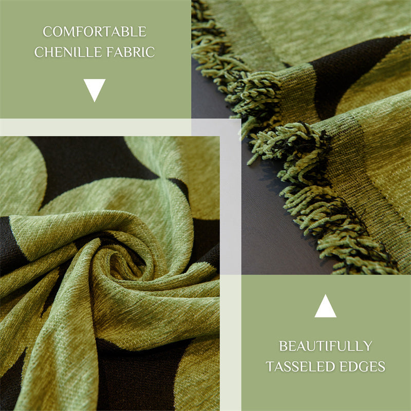 Reversible Chenille Sofa Cover - Geometric Fringed Throw