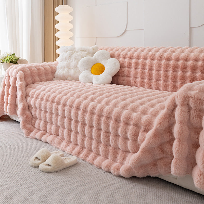 Faux Rabbit Fur Sofa Cover - Non-Slip Plush Furniture Protector