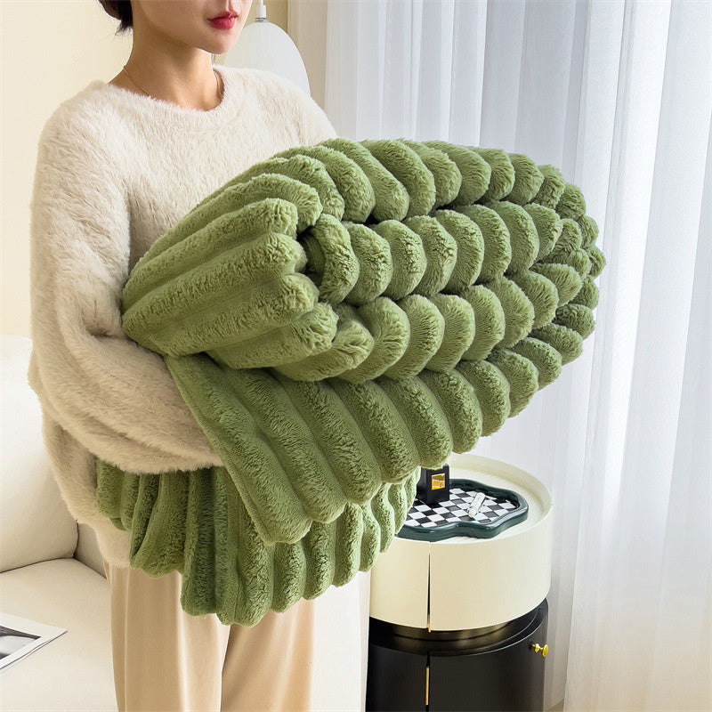 Faux Rabbit Fur Throw Blanket - Double-Sided Plush Bed Cover