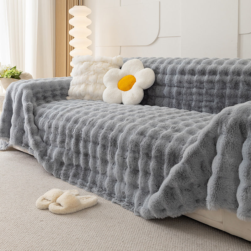Faux Rabbit Fur Sofa Cover - Non-Slip Plush Furniture Protector