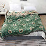 Reversible Cotton Gauze Blanket - Floral Boho Design with Tassels