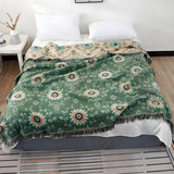 Reversible Cotton Gauze Blanket - Floral Boho Design with Tassels