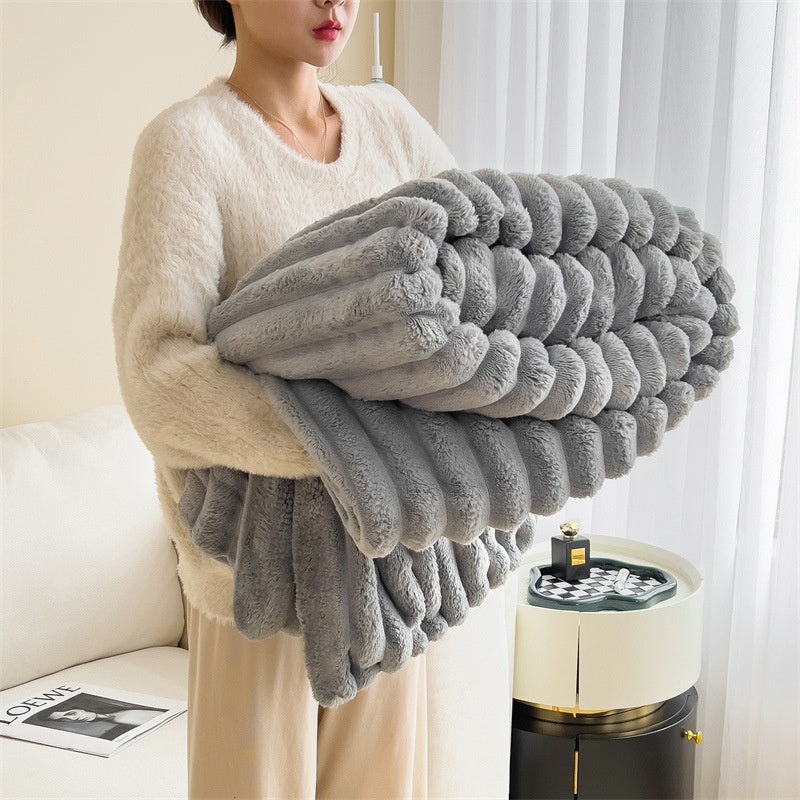 Faux Rabbit Fur Throw Blanket - Double-Sided Plush Bed Cover