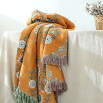 Bohemian Cotton Throw Blanket - Reversible Floral Design with Fringe