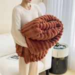 Faux Rabbit Fur Throw Blanket - Double-Sided Plush Bed Cover