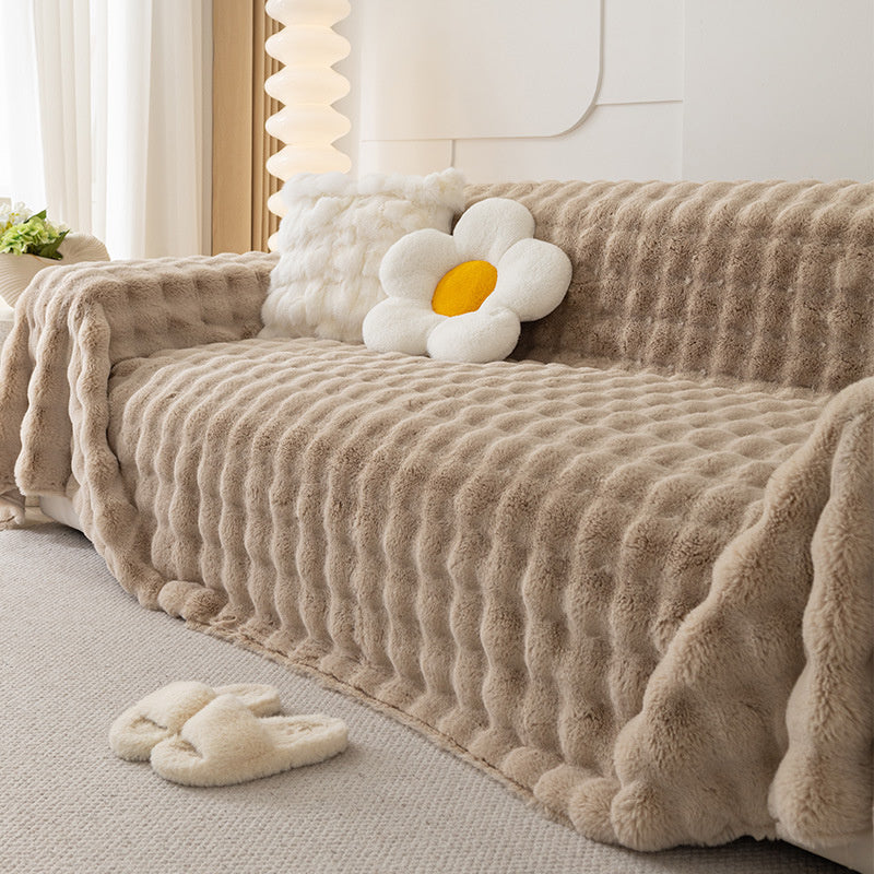 Faux Rabbit Fur Sofa Cover - Non-Slip Plush Furniture Protector