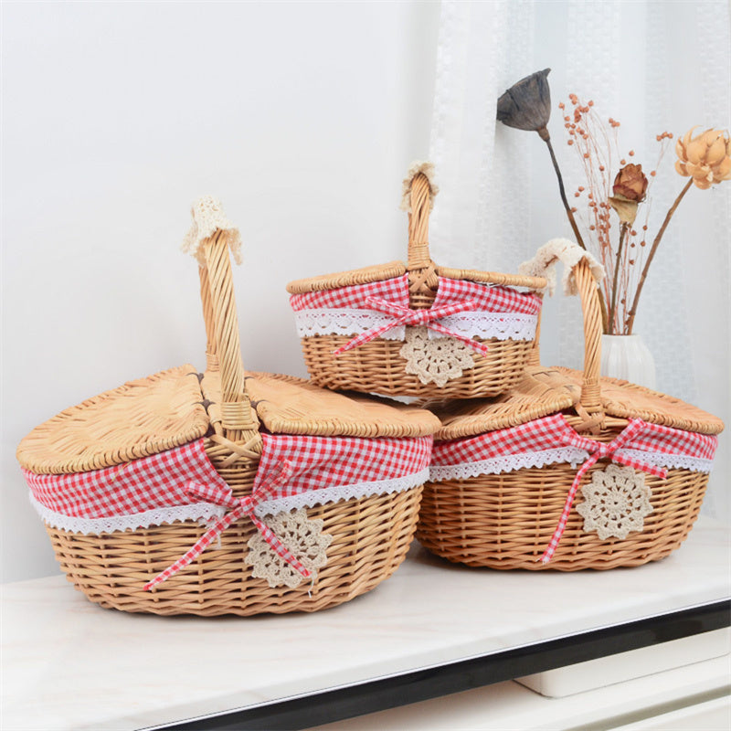 Wicker Picnic Basket with Lid and Handle