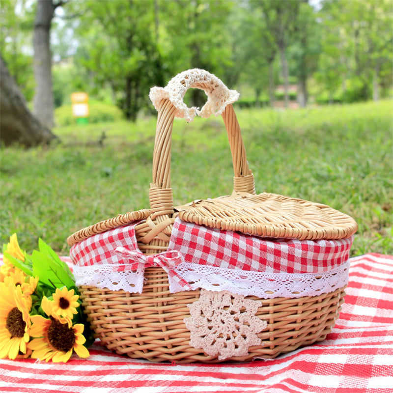 Wicker Picnic Basket with Lid and Handle