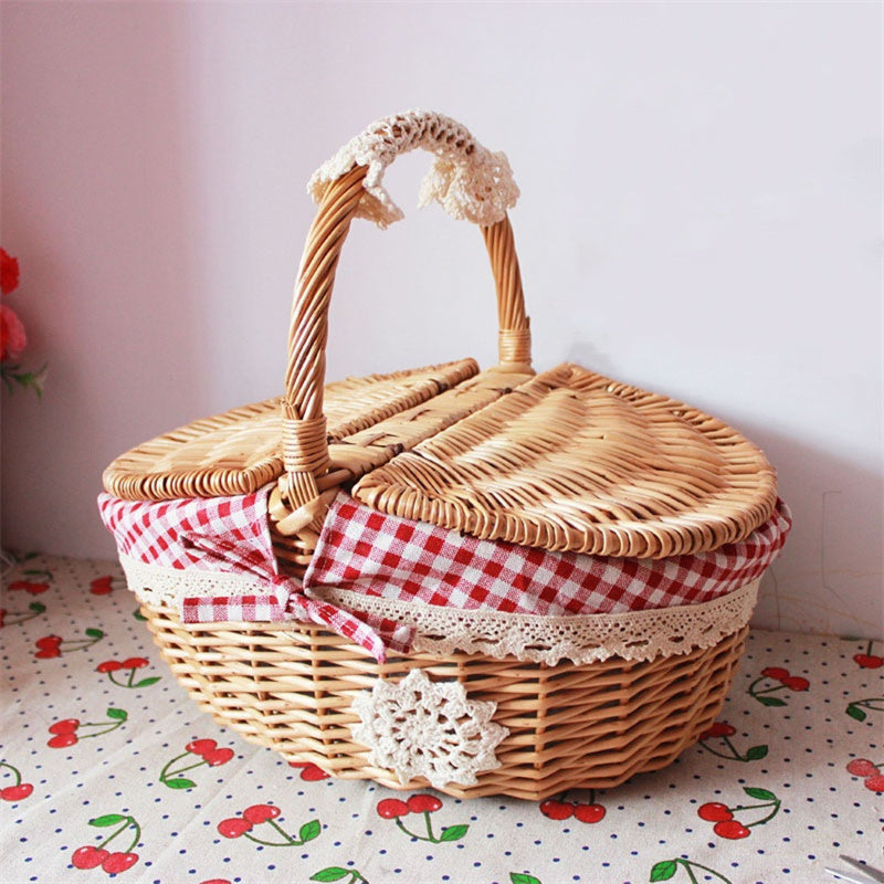 Wicker Picnic Basket with Lid and Handle