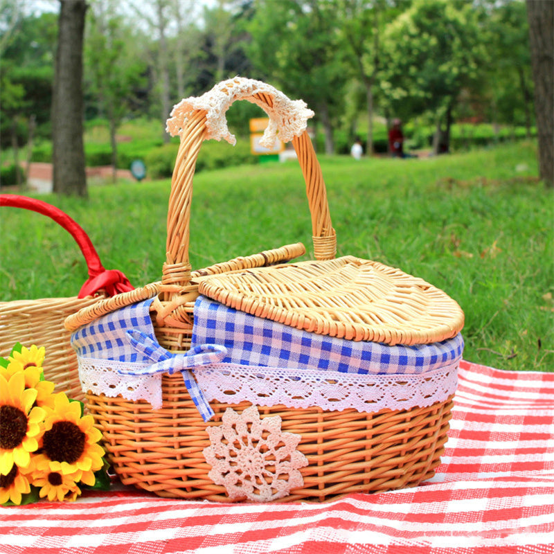 Wicker Picnic Basket with Lid and Handle