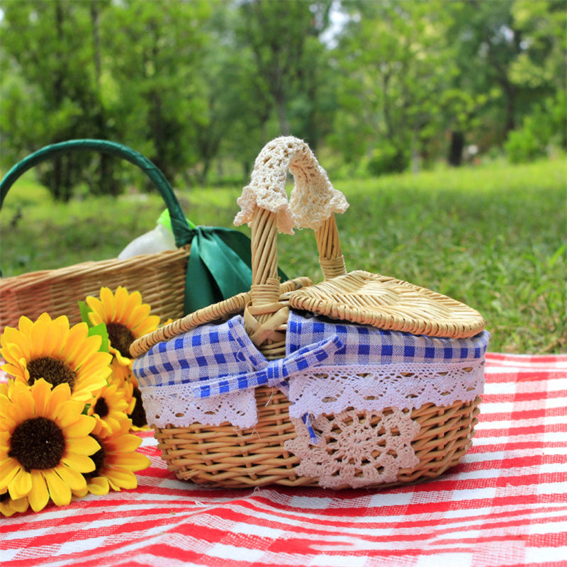 Wicker Picnic Basket with Lid and Handle