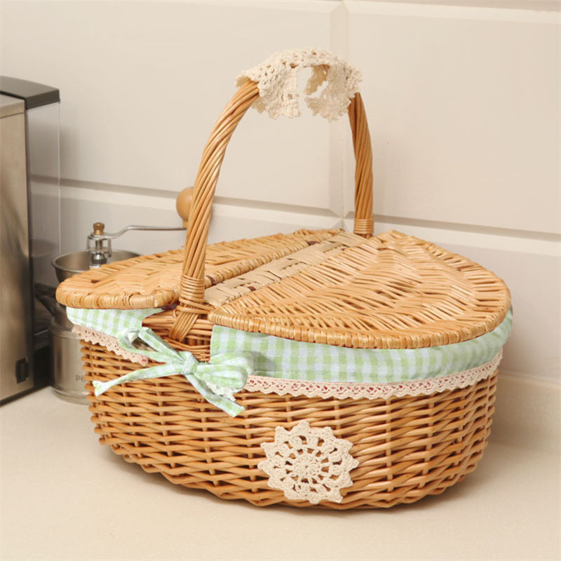 Wicker Picnic Basket with Lid and Handle