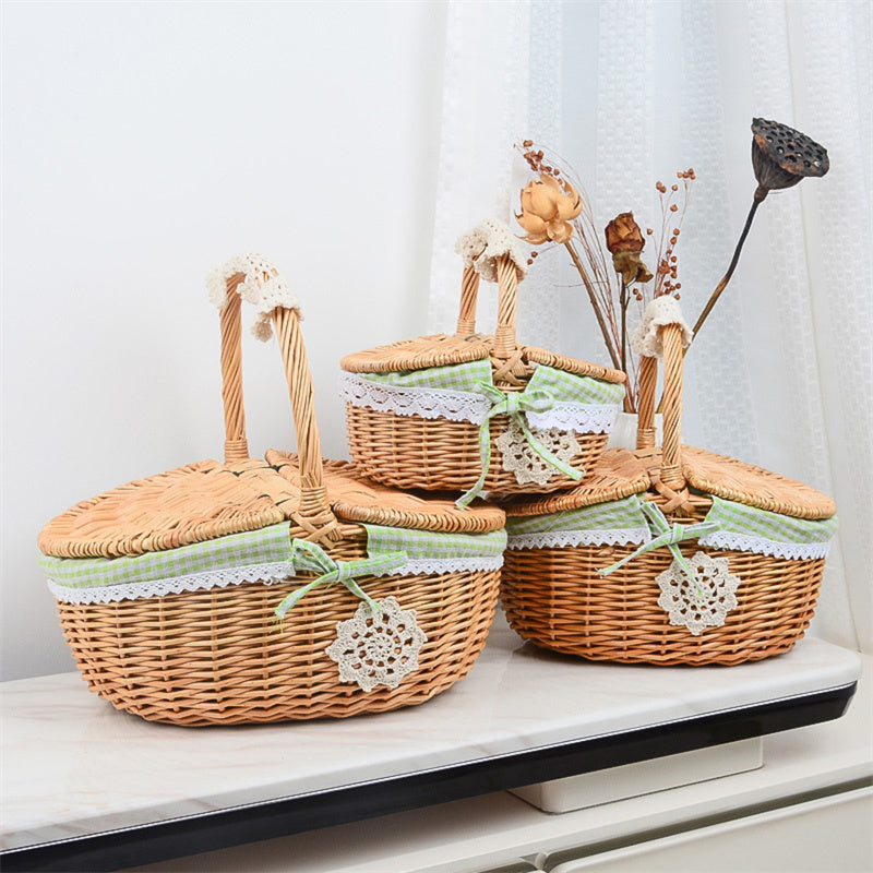 Wicker Picnic Basket with Lid and Handle