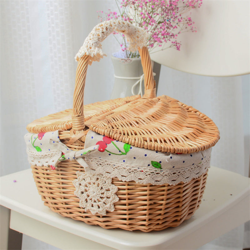 Wicker Picnic Basket with Lid and Handle