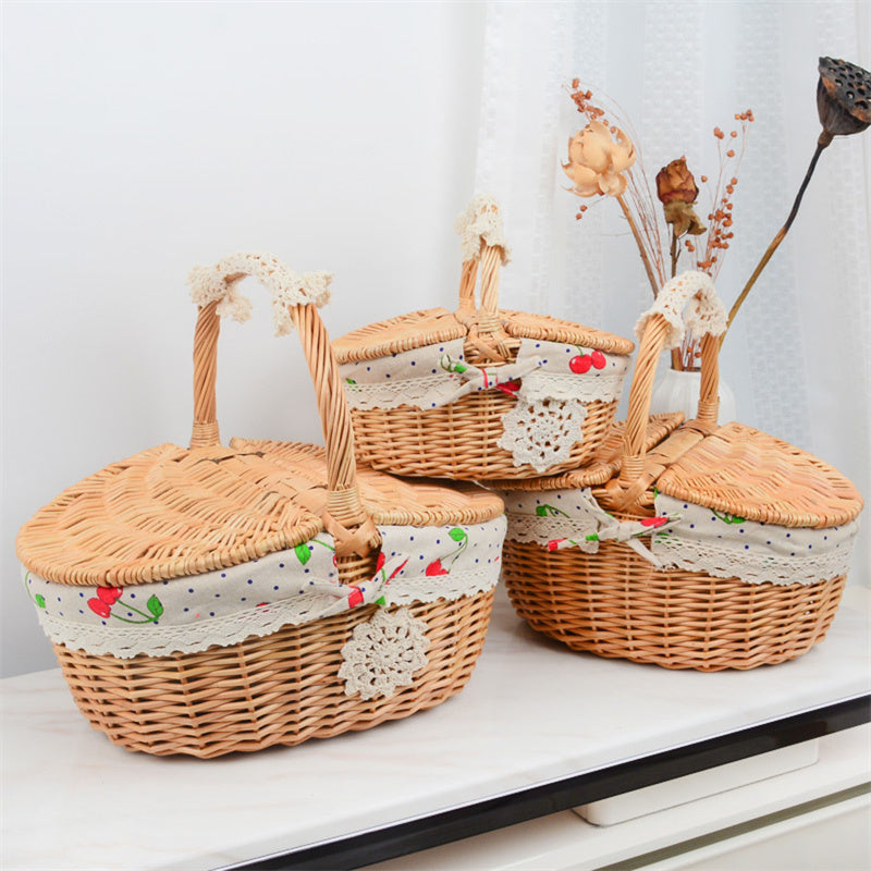 Wicker Picnic Basket with Lid and Handle