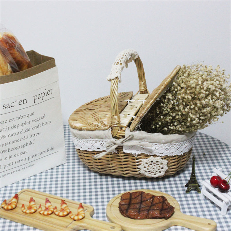Wicker Picnic Basket with Lid and Handle
