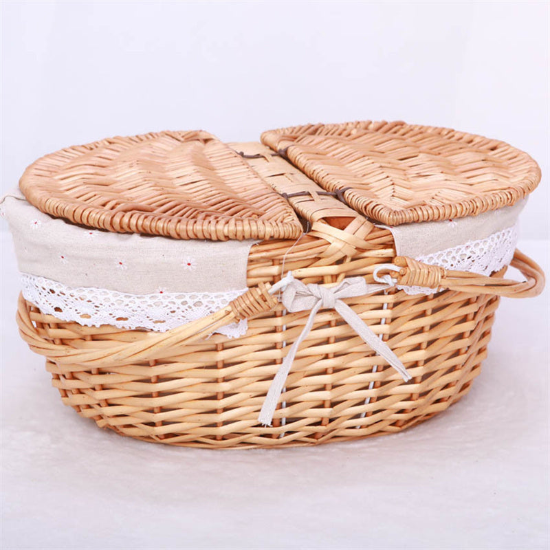 Wicker Picnic Basket with Lid and Handle