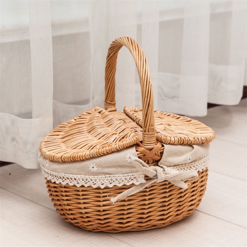 Wicker Picnic Basket with Lid and Handle