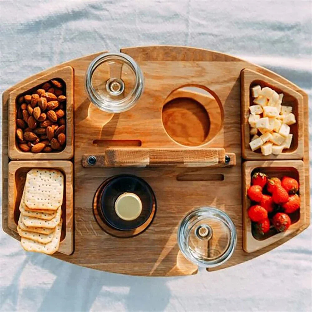 Wooden Picnic Table - Foldable Pine Wine and Snack Table