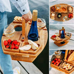 Wooden Picnic Table - Foldable Pine Wine and Snack Table