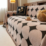 Reversible Chenille Sofa Cover - Geometric Fringed Throw