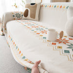 Reversible Chenille Sofa Cover - Boho Fringed Furniture Throw